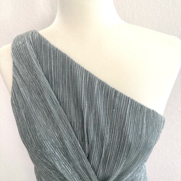 Adrianna Papell One-Shoulder Formal Floor Length Gown in Silver/ Light Blue Hue - Picture 4 of 11